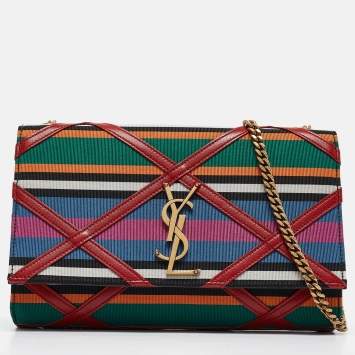 Pre Owned Saint Laurent Multicolor Leather and Fabric Medium Striped Kate Shoulder Bag