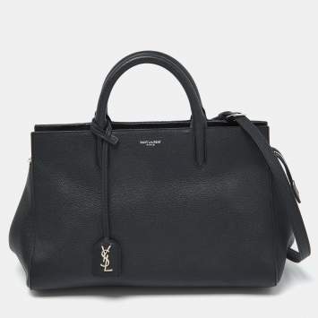 Pre Owned Saint Laurent Black Leather Small Cabas Rive Gauche Tote