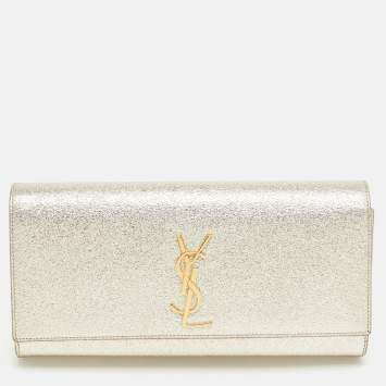 Pre Owned Saint Laurent Gold Leather Kate Clutch