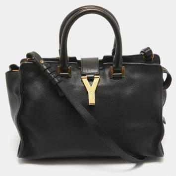 Pre Owned Saint Laurent Black Leather Small Cabas Chyc Tote