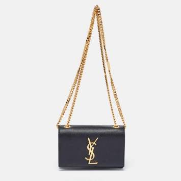 Pre Owned Saint Laurent Black Leather Small Monogram Kate Chain Bag