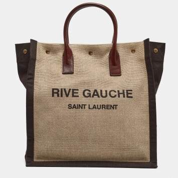 Pre Owned Saint Laurent Tricolor Canvas and Leather Rive Gauche Vertical Tote