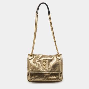 Pre Owned Saint Laurent Metallic Green Patent Leather Baby Niki Chain Shoulder Bag