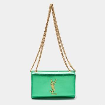 Saint Laurent Green Patent Leather New Small Kate Wallet On Chain