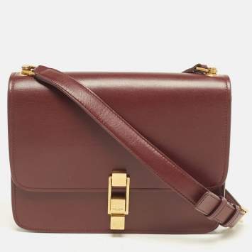 Pre Owned Saint Laurent Burgundy Leather Le Carre Shoulder Bag