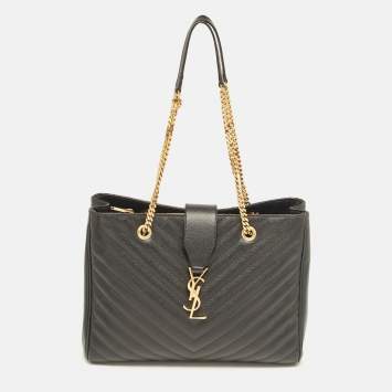 Pre Owned Saint Laurent Black Matelassé Leather Cassandre Shopper Tote