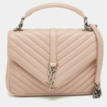 Pre Owned Saint Laurent Old Rose Matelassé Leather Medium College Top Handle Bag