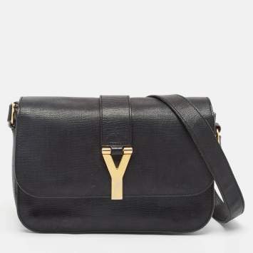 Pre Owned Saint Laurent Black Leather Ligne Y Crossbody Bag