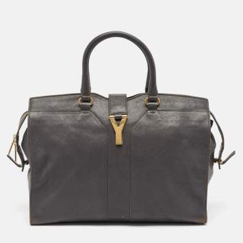 Pre Owned Saint Laurent Dark Grey Leather Large Cabas Chyc Tote