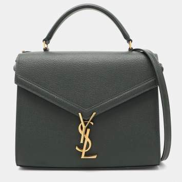 Pre Owned Saint Laurent Green Leather Cassandra Top Handle Bag