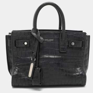 Pre Owned Saint Laurent Black Croc Embossed Leather Nano Classic Sac De Jour Tote