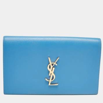 Pre Owned Saint Laurent Light Blue Leather Monogram Kate Clutch