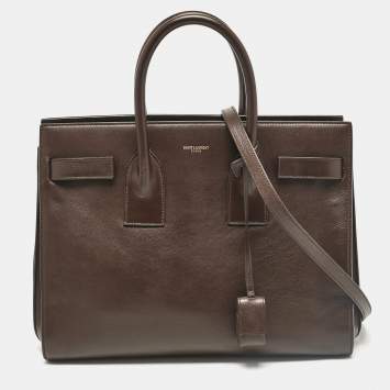 Pre Owned Saint Laurent Dark Brown Leather Small Sac De Jour Tote