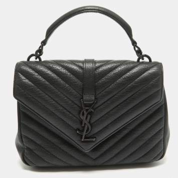 Pre Owned Saint Laurent Black Matelassé Leather Medium College Top Handle Bag