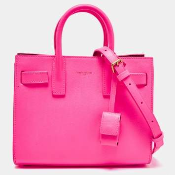 Pre Owned Saint Laurent Neon Pink Leather Nano Classic Sac De Jour Tote