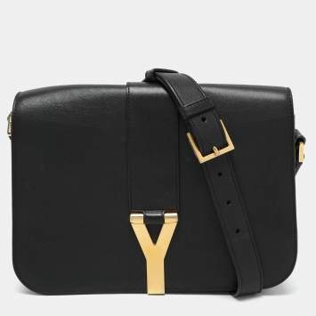 Pre Owned Saint Laurent Black Leather Y-Ligne Shoulder Bag