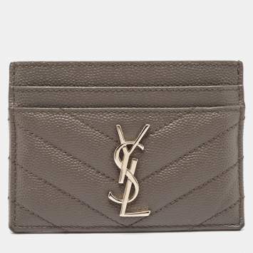 Pre Owned Saint Laurent Grey Matelasse Leather Monogram Card Holder