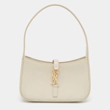 Pre Owned Saint Laurent Off White Leather Mini LE 5 À 7 Pochette Bag