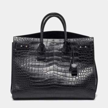 Pre Owned Saint Laurent Black Crocodile Embossed Leather Large Souple Sac De Jour Tote
