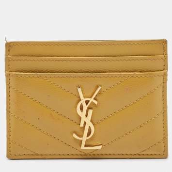 Pre Owned Saint Laurent Yellow Matelassé Leather Cassandre Card Holder