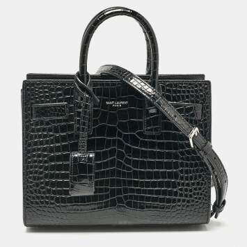 Pre Owned Saint Laurent Black Croc Embossed Leather Nano Classic Sac De Jour Tote