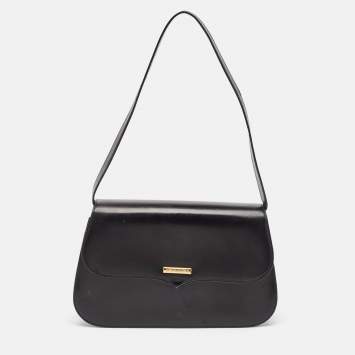 Pre Owned Saint Laurent Black Leather Logo Flap Shoulder Bag