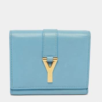 Pre Owned Saint Laurent Blue Leather Chyc Compact Wallet