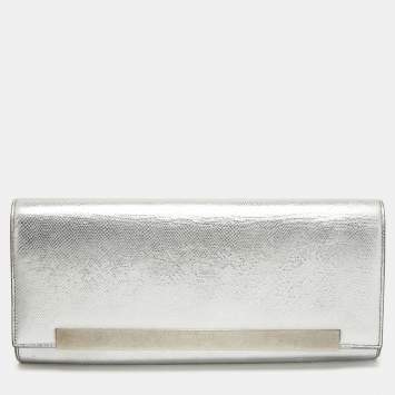 Pre Owned Saint Laurent Silver Lizard Embossed Leather Lutetia Clutch