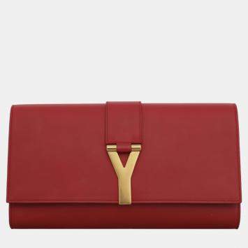Pre Owned Saint Laurent Paris Red Leather Y Chyc Clutch Bag