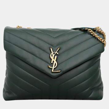 Pre Owned Saint Laurent Paris Green Leather Medium Loulou Bag 