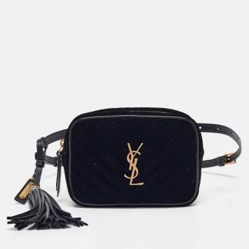 Saint Laurent Black Matelasse Velvet Lou Belt Bag