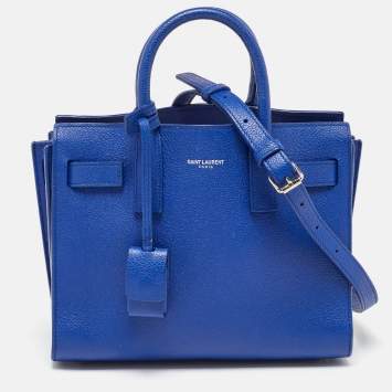 Pre Owned Saint Laurent Navy Blue Leather Nano Classic Sac De Jour Tote