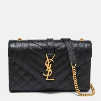 Pre Owned Saint Laurent Black Leather Small Envelope Flap Shoulder Bag
