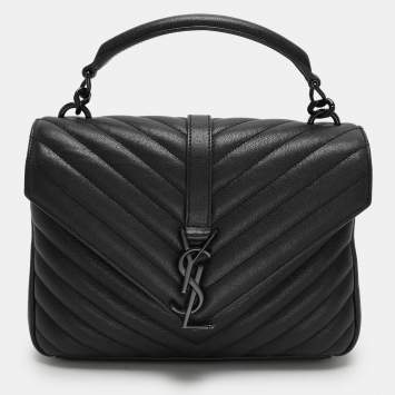 Pre Owned Saint Laurent Black Chevron Quilted Leather Medium College Top Handle Bag
