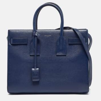Pre Owned Saint Laurent Blue Leather Small Classic Sac De Jour Tote