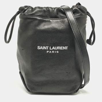 Pre Owned Saint Laurent Black Leather Teddy Drawstring Shoulder Bag