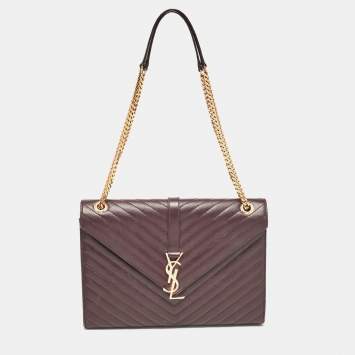Pre Owned Saint Laurent Burgundy Chevron Leather Large Monogram Envelope Shoulder Bag