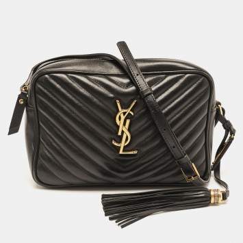 Pre Owned Saint Laurent Black Matelassé Leather Monogram Lou Camera Bag