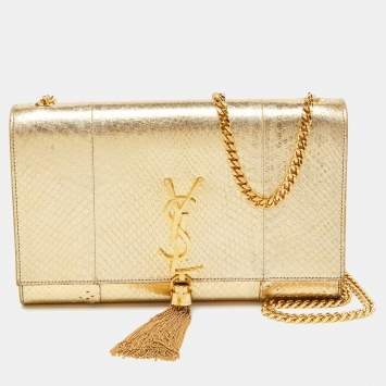 Pre Owned Saint Laurent Gold Snakeskin Medium Kate Tassel Crossbody Bag
