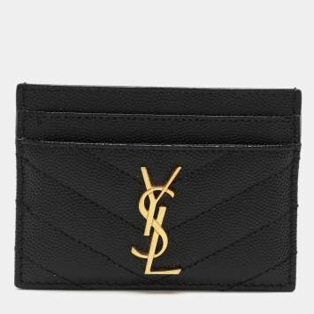 مملوكة مسبقًا Saint Laurent Black Leather Logo Card Holder