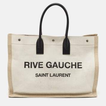 Pre Owned Saint Laurent Two Tone Beige Canvas Large Rive Gauche Tote