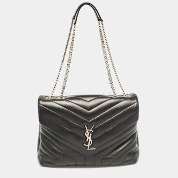 Pre Owned Saint Laurent Black Matelassé Leather Medium Loulou Shoulder Bag