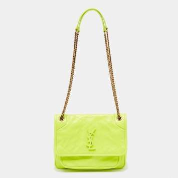Pre Owned Saint Laurent Neon Green Leather Baby Niki Shoulder Bag