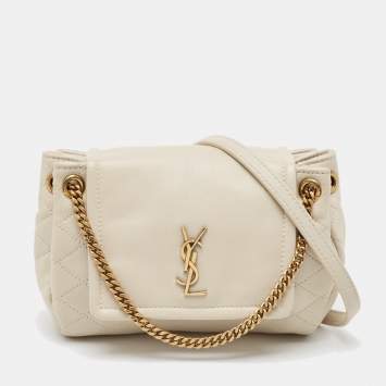 Pre Owned Saint Laurent Off White Quilted Leather Mini Nolita Shoulder Bag
