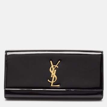 Pre Owned Saint Laurent Black Patent Leather Cassandre Clutch