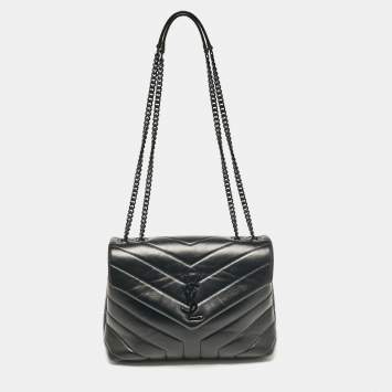 Pre Owned Saint Laurent Black Chevron Leather Small Loulou Shoulder Bag