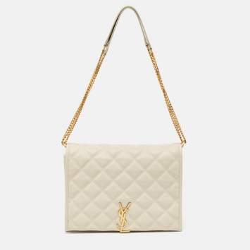 Pre Owned Saint Laurent White Quilted Leather Becky Shoulder Bag