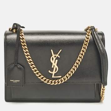 Pre Owned Saint Laurent Black Leather Medium Sunset Shoulder Bag