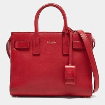 Pre Owned Saint Laurent Red Leather Nano Classic Sac De Jour Tote