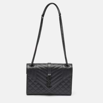 Pre Owned Saint Laurent Black Mix Matelassé Leather Medium Envelope Chain Shoulder Bag